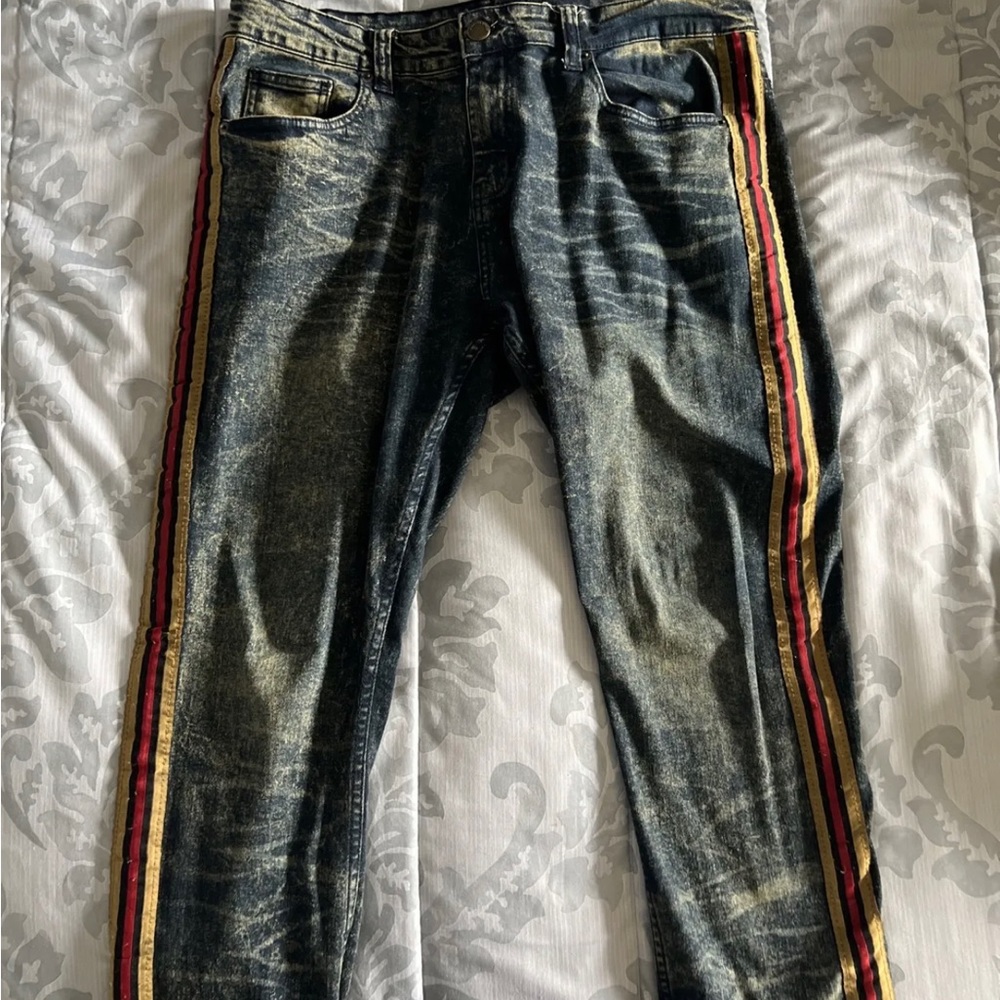 BKX "25th Anniversary" Dark Wash Striped Jeans. Mens's 36W/32L